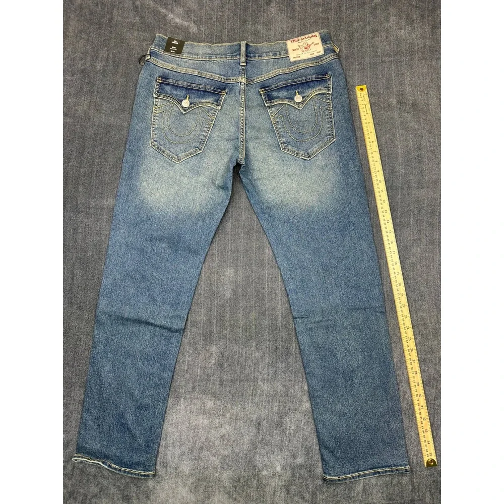 True Religion Geno Relaxed Slim Jeans Mens 36x32 Medium Wash Flap Pocket Blue